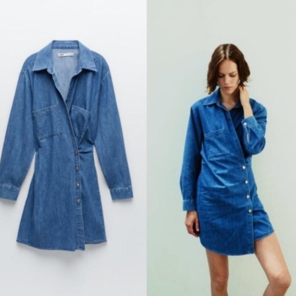 ZARA The Erin Denim Wrap Dress - Picture 1 of 14